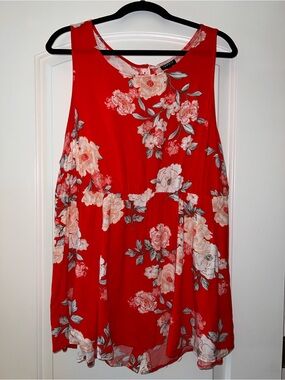 Women's Red Floral Sleeveless Blouse with Gathered Waist